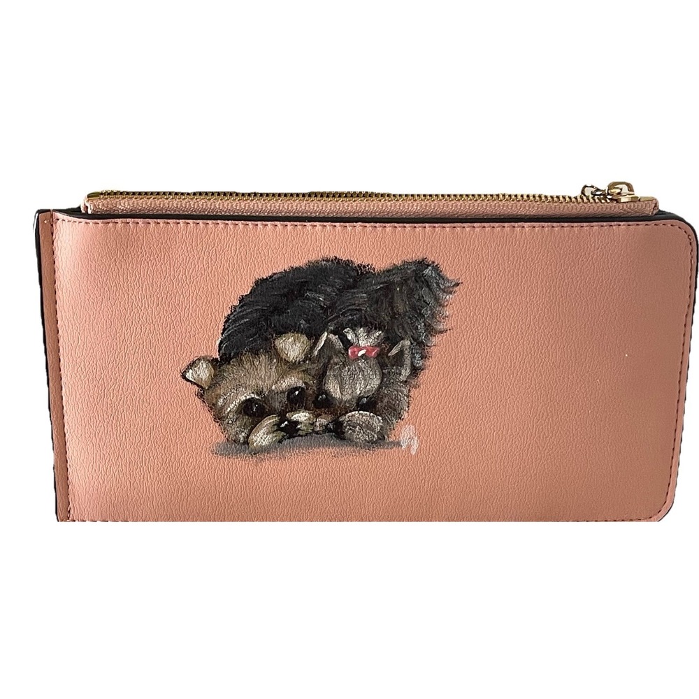 Tougher Gun RFID Snap‎ Wallet Pink Yorkie Dog Painted Clutch Organizer NWT